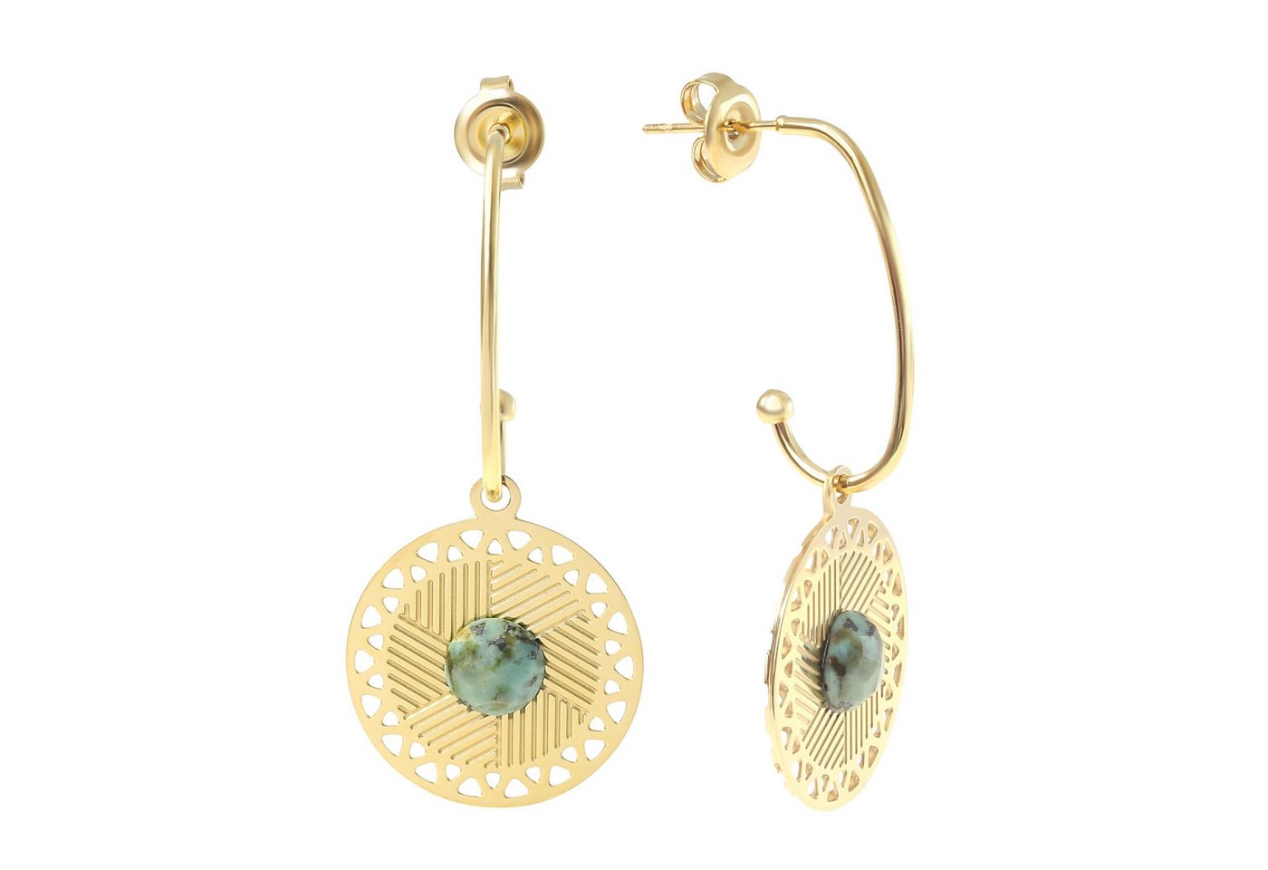 Made by Nami Ohrring-Set Hängend mit Sonnen mit Strahlen Anhänger und türkisem Stein Edelstahl, Boho Schmuck Damen Wasserfester Schmuck – Bild 5 von 5