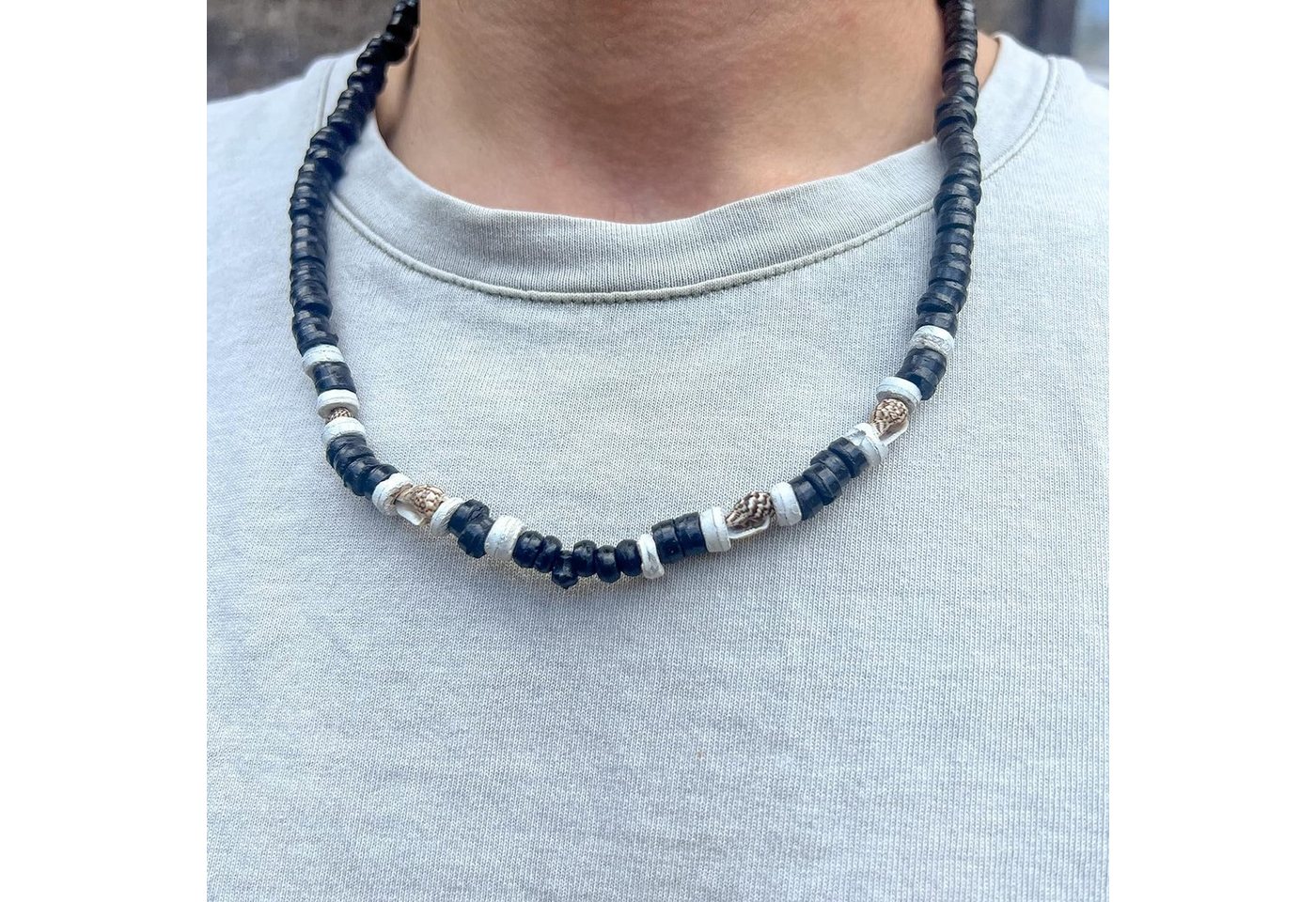 Made by Nami Perlenkette Surfer Halskette mit echten Kokosnussperlen, Herren Damen Strand Schmuck Wasserfest – Bild 2 von 5