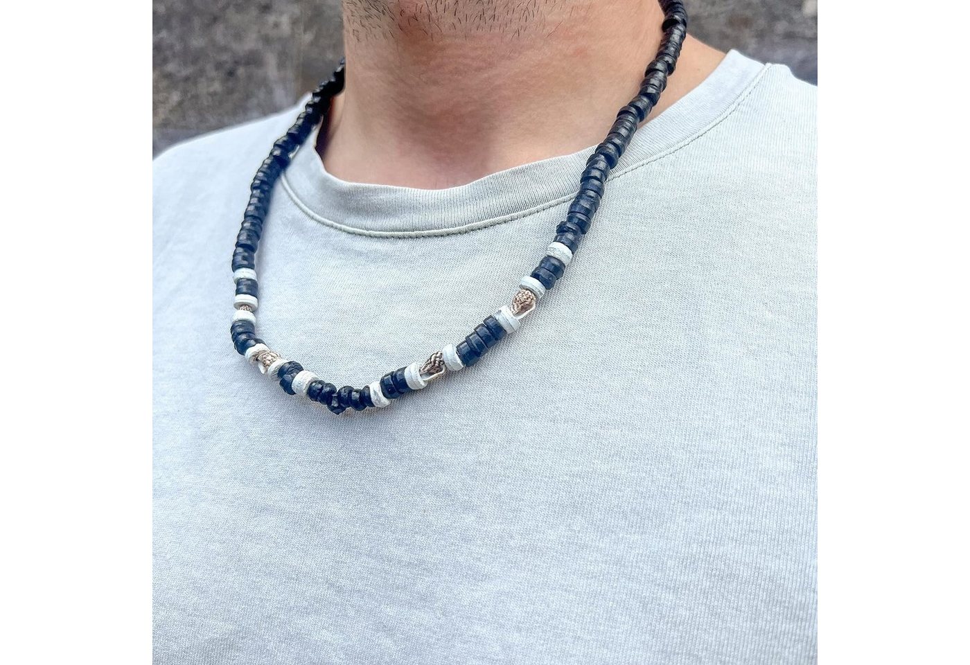 Made by Nami Perlenkette Surfer Halskette mit echten Kokosnussperlen, Herren Damen Strand Schmuck Wasserfest – Bild 3 von 5