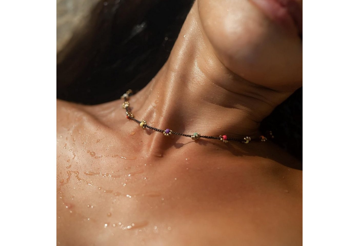 Made by Nami Perlenkette Surfer Halskette Perlen Boho Schmuck, Festival Strand Accessoires Goa Hippie – Bild 2 von 5