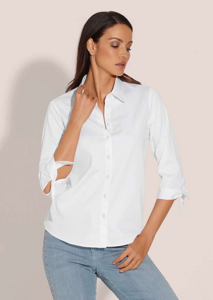 MADELEINE Hemdbluse Elegantes Blusenshirt mit Schleifenärmeln Romantische Satinbluse mit 3/4-Ärmeln, Hemdkragen und Knopfleiste – Bild 3 von 5