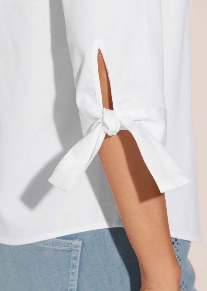 MADELEINE Hemdbluse Elegantes Blusenshirt mit Schleifenärmeln Romantische Satinbluse mit 3/4-Ärmeln, Hemdkragen und Knopfleiste – Bild 4 von 5