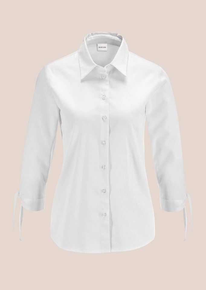 MADELEINE Hemdbluse Elegantes Blusenshirt mit Schleifenärmeln Romantische Satinbluse mit 3/4-Ärmeln, Hemdkragen und Knopfleiste – Bild 5 von 5