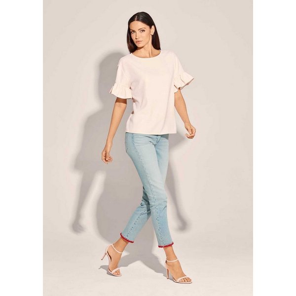 MADELEINE Kurzarmbluse Oversized-Bluse mit Volants, Kurzarm Uni-Design, runder Ausschnitt, Knopfverschluss hinten
