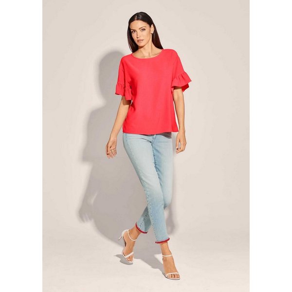 MADELEINE Kurzarmbluse Oversized-Bluse mit Volants, Kurzarm Uni-Design, runder Ausschnitt, Knopfverschluss hinten