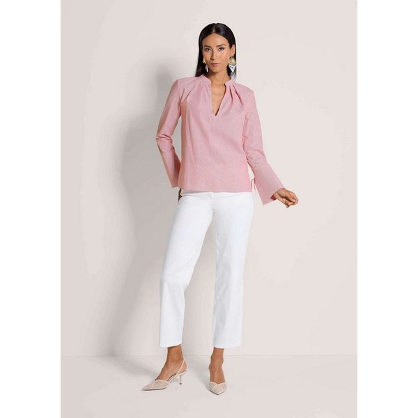 MADELEINE Langarmbluse Blusenshirt mit Streifendesign Baumwollbluse mit Rundhalsblende mit V-Ausschnitt und Langarm