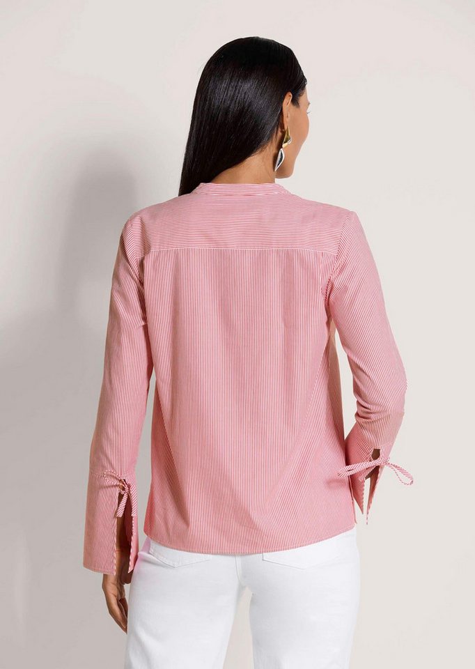 MADELEINE Langarmbluse Blusenshirt mit Streifendesign Baumwollbluse mit Rundhalsblende mit V-Ausschnitt und Langarm – Bild 2 von 5