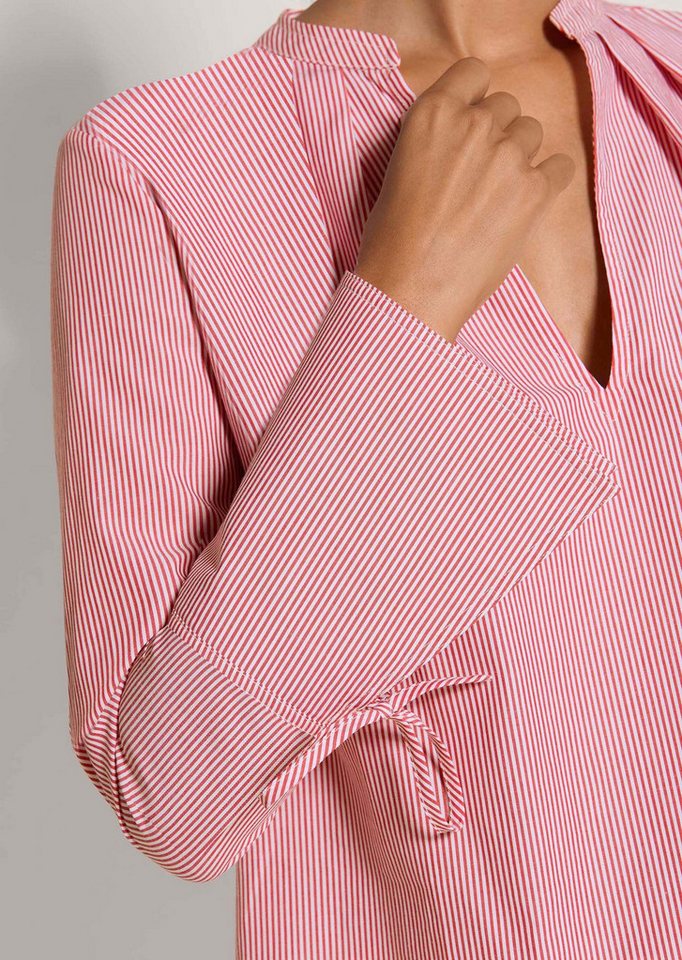 MADELEINE Langarmbluse Blusenshirt mit Streifendesign Baumwollbluse mit Rundhalsblende mit V-Ausschnitt und Langarm – Bild 4 von 5