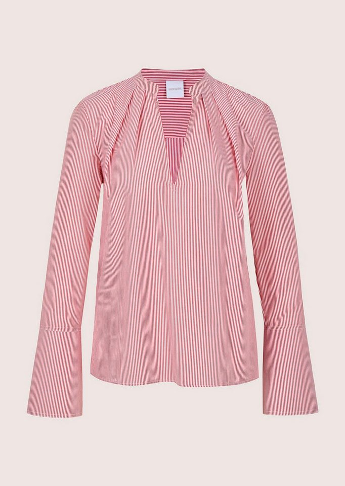 MADELEINE Langarmbluse Blusenshirt mit Streifendesign Baumwollbluse mit Rundhalsblende mit V-Ausschnitt und Langarm – Bild 5 von 5