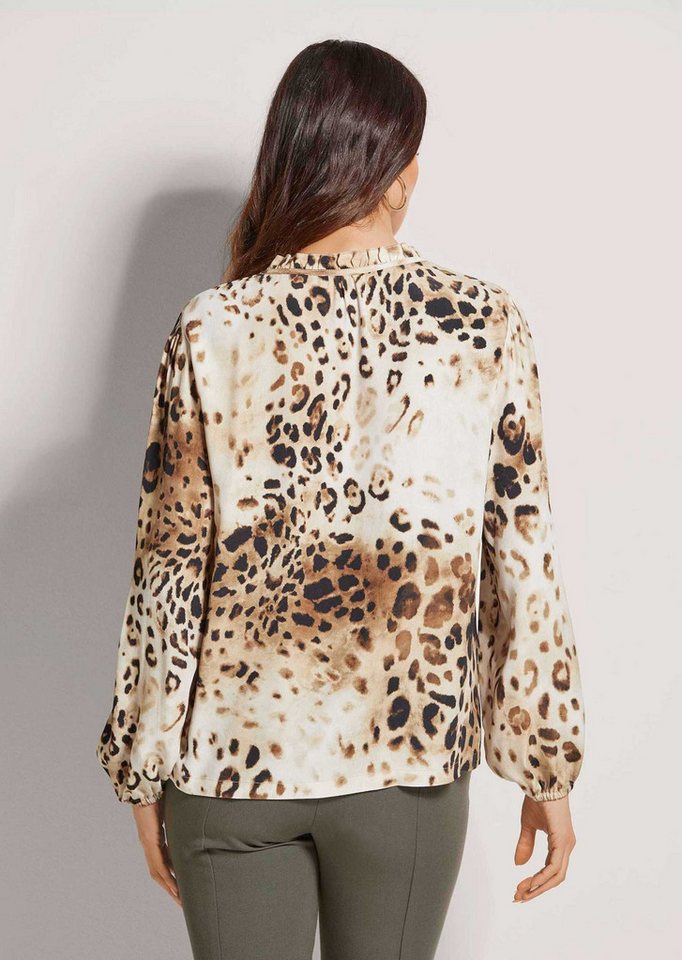 MADELEINE Langarmbluse Leo-Dessin Bluse in Tunika-Form Animal-Optik mit V-Ausschnitt und elastischem Ärmelabschluss – Bild 2 von 5