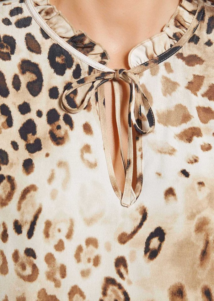 MADELEINE Langarmbluse Leo-Dessin Bluse in Tunika-Form Animal-Optik mit V-Ausschnitt und elastischem Ärmelabschluss – Bild 4 von 5