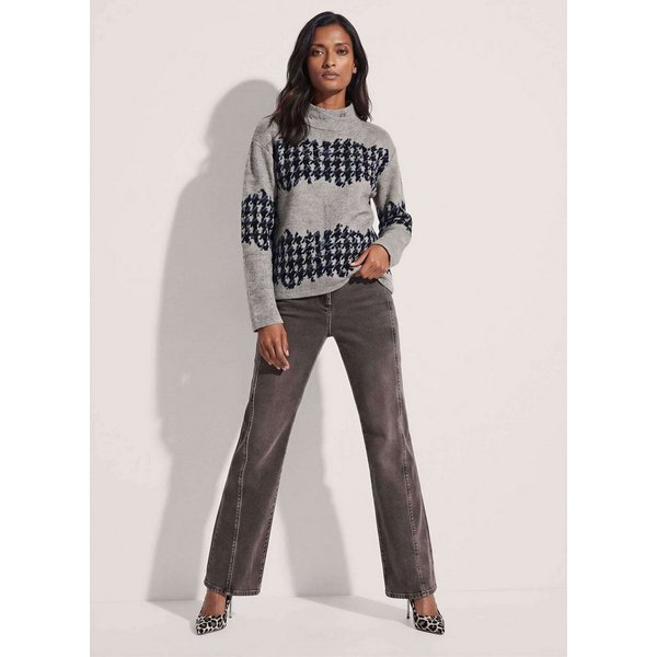 MADELEINE Langarmshirt Jacquard-Sweatshirt mit Hahnentritt Breite Streifen & lässig überschnittene Schultern