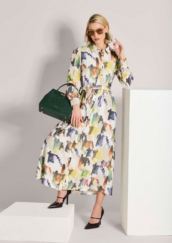 MADELEINE Midikleid Modernes Hemdblusenkleid mit Taillengürtel Langarmkleid mit Ethno-Muster und Hemdkragen – Bild 3 von 5