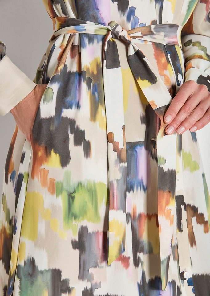 MADELEINE Midikleid Modernes Hemdblusenkleid mit Taillengürtel Langarmkleid mit Ethno-Muster und Hemdkragen – Bild 4 von 5
