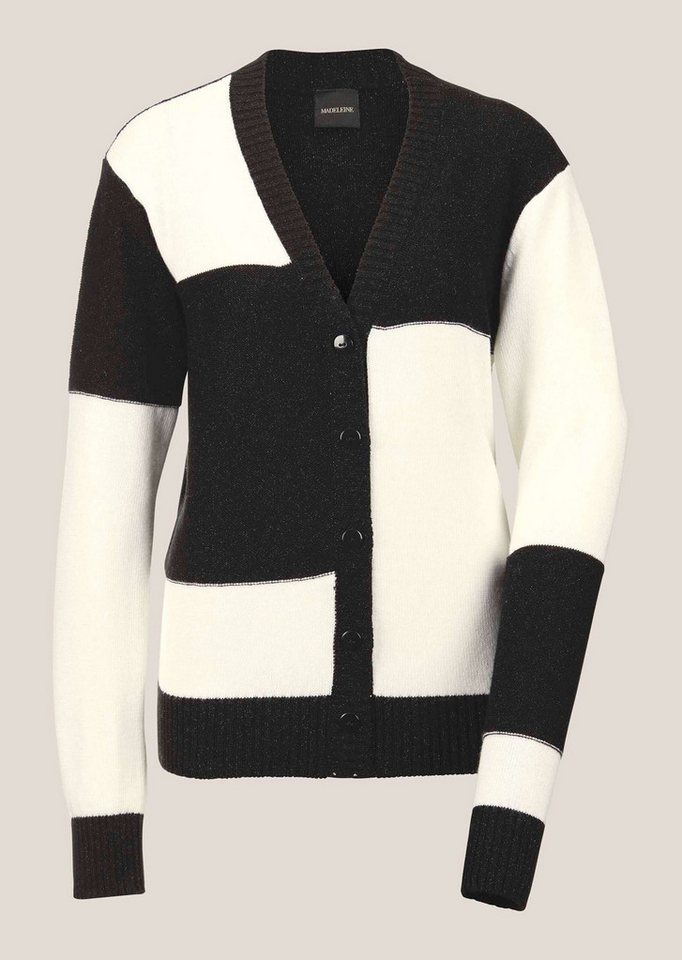 MADELEINE Strickjacke Patch-Design Cardigan, V-Ausschnitt Trendiger Strukturmix in Color-Blocking mit tiefem V-Ausschnitt – Bild 5 von 5