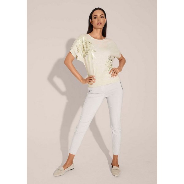 MADELEINE Strickpullover Kurzarm Strickshirt mit Folien-Print Grafische Ornamente und U-Boot-Ausschnitt als Eyecatcher
