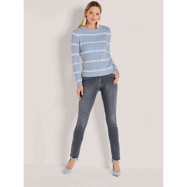 MADELEINE Strickpullover Moderner Baumwollpullover mit Zopfmuster und Ringel-Design Kurz geschnittener Herbstpullover mit Rundhals und Langarm