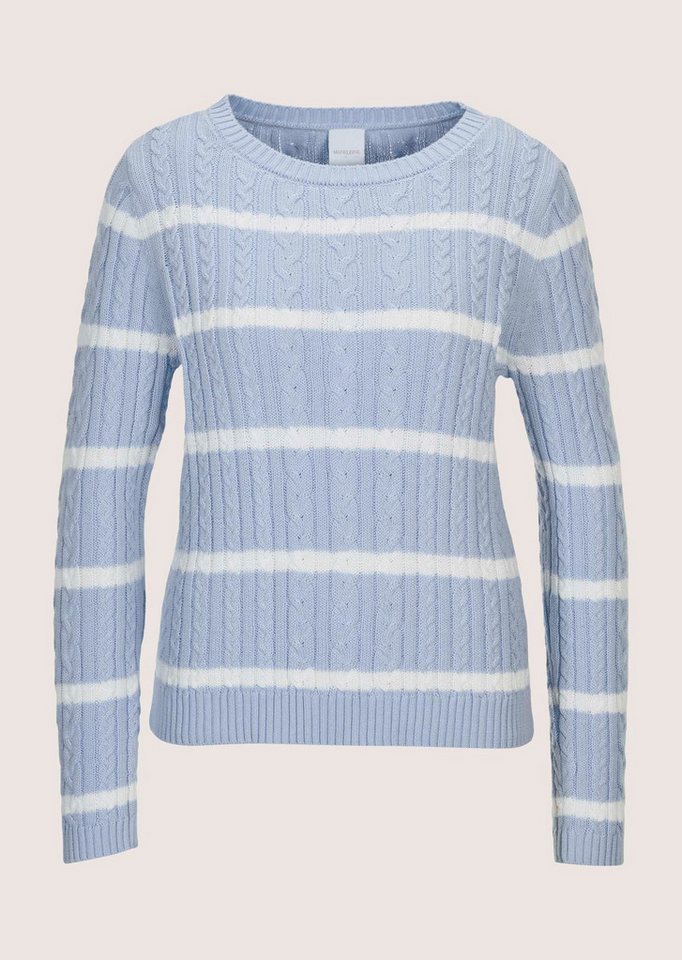 MADELEINE Strickpullover Moderner Baumwollpullover mit Zopfmuster und Ringel-Design Kurz geschnittener Herbstpullover mit Rundhals und Langarm – Bild 5 von 5
