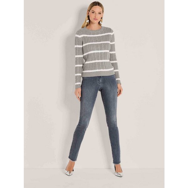 MADELEINE Strickpullover Moderner Baumwollpullover mit Zopfmuster und Ringel-Design Kurz geschnittener Herbstpullover mit Rundhals und Langarm