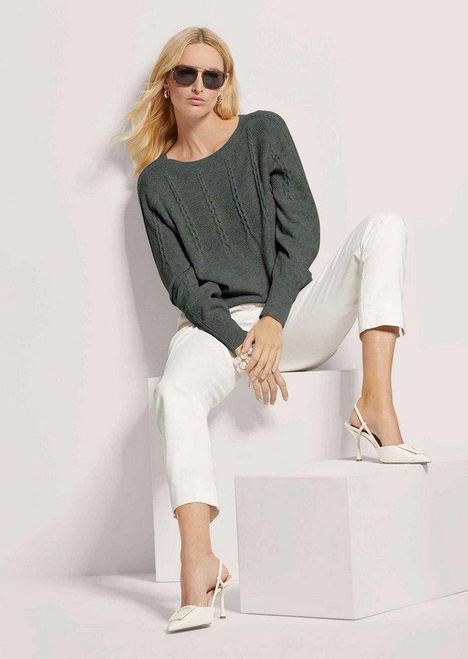 MADELEINE Strickpullover Rundhals-Pullover mit Zopfmuster Melierte Optik, U-Boot-Ausschnitt, ohne Verschluss – Bild 3 von 5