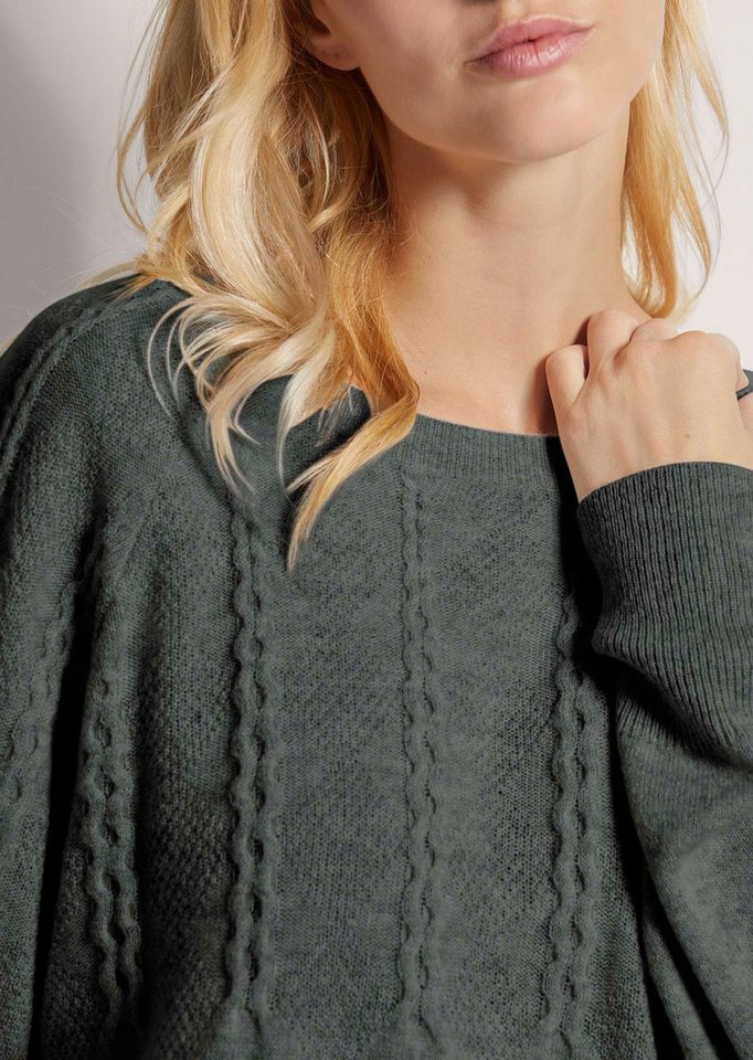 MADELEINE Strickpullover Rundhals-Pullover mit Zopfmuster Melierte Optik, U-Boot-Ausschnitt, ohne Verschluss – Bild 4 von 5