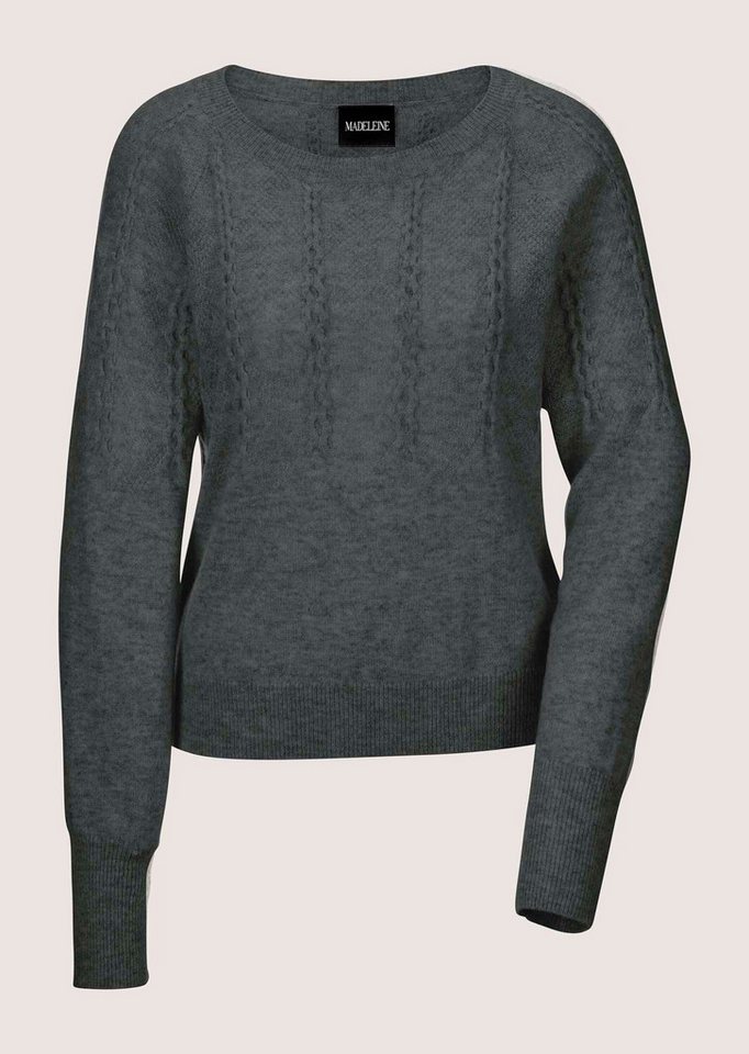 MADELEINE Strickpullover Rundhals-Pullover mit Zopfmuster Melierte Optik, U-Boot-Ausschnitt, ohne Verschluss – Bild 5 von 5