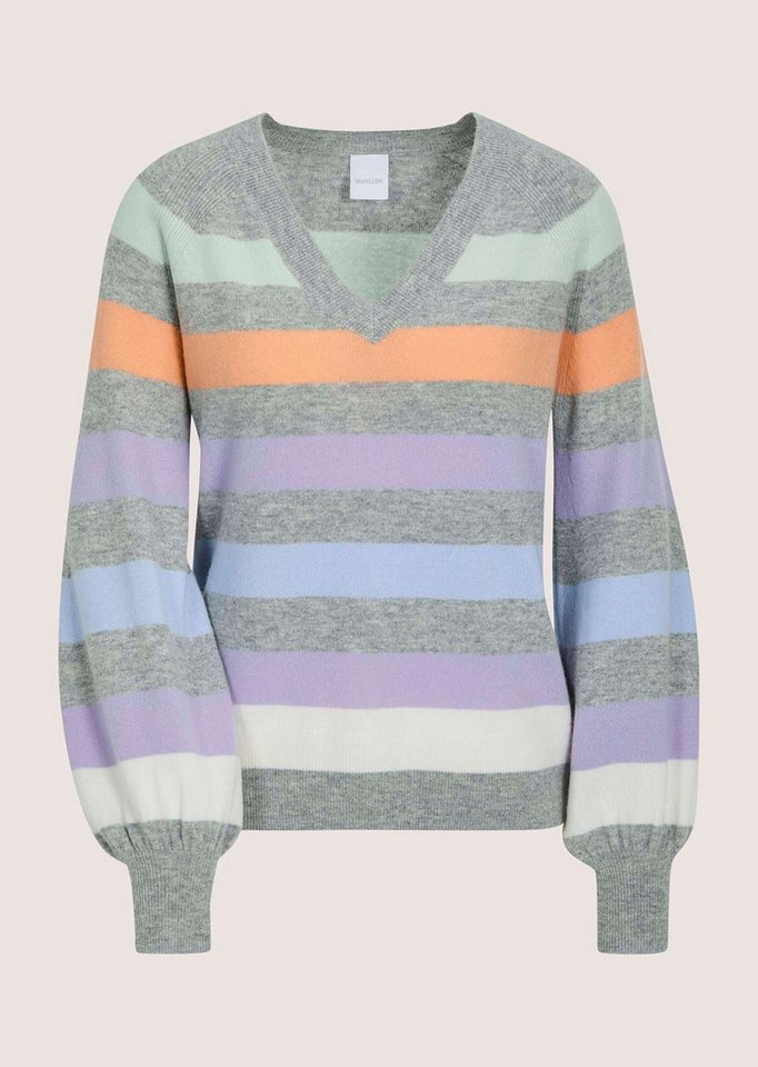 MADELEINE Strickpullover Sommerpulli mit Streifen-Muster Wollpullover mit V-Ausschnitt, gerippten Abschlüssen und Langarm – Bild 5 von 5