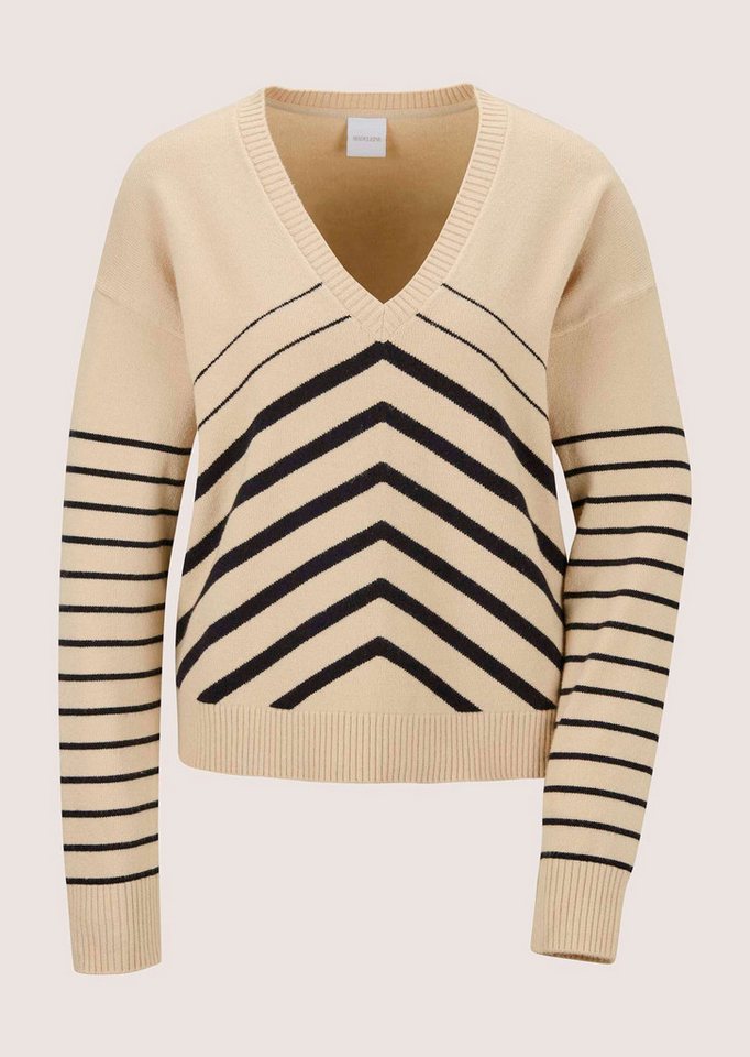 MADELEINE Strickpullover Sportiver Strickpullover mit Streifen Klassischer V-Ausschnitt, überlappende Schultern & Rippbündchen – Bild 5 von 5