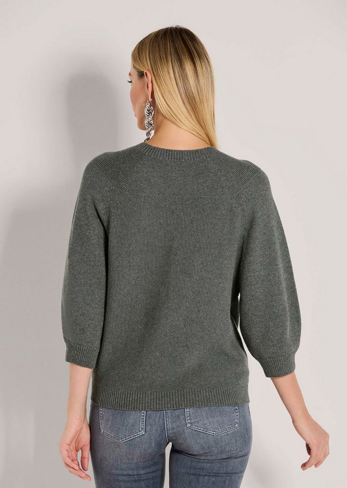 MADELEINE Strickpullover Zeitloser Baumwollpullover mit Perlfang-Muster Herbstpullover mit 3/4-Ärmeln und Rundhals – Bild 2 von 5