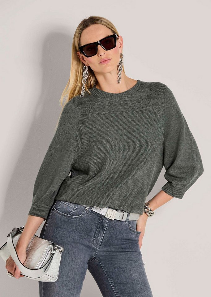 MADELEINE Strickpullover Zeitloser Baumwollpullover mit Perlfang-Muster Herbstpullover mit 3/4-Ärmeln und Rundhals – Bild 3 von 5
