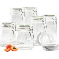MÄSER Einmachglas Gothika, Einkochglas Set, Glas, (Set, 7-tlg., je 2 Gläser mit Füllmenge 75 cl, 1,05 l, 1,45 l + 1x Einkochring-Set), Glas mit Deckel