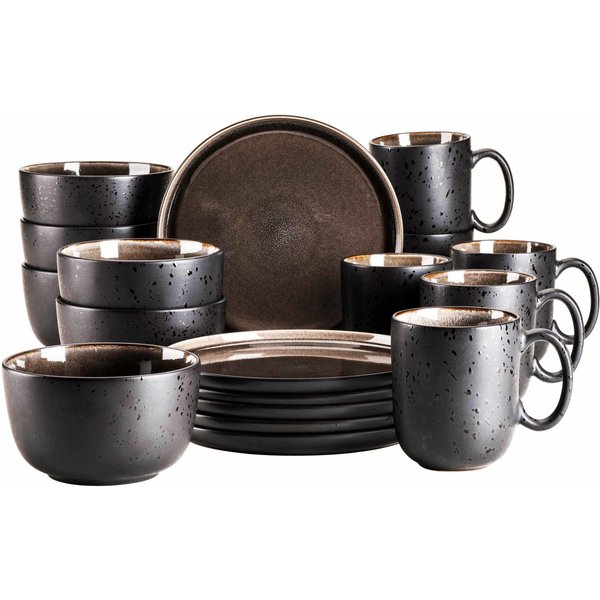 MÄSER Frühstücks-Geschirrset NIARA, Frühstücks Set, Steinzeug (18-tlg), 6 Personen, Steinzeug, Geschirr-Set, Service