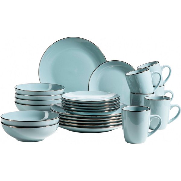 MÄSER Kombiservice Geschirr-Set, Service Metallic Rim (24-tlg), 6 Personen, Steinzeug, messingfarben schimernden Umrandung, 24 Teile, für 6 Personen