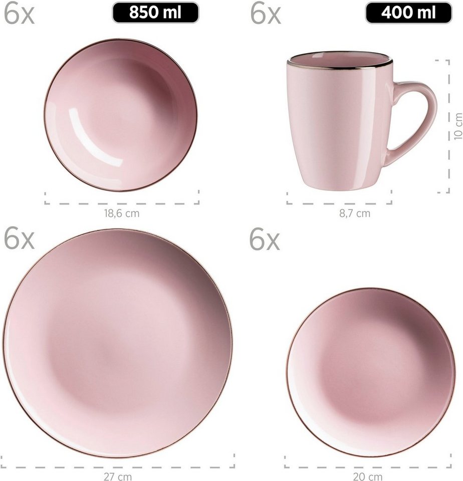 MÄSER Kombiservice Geschirr-Set, Service Metallic Rim (24-tlg), 6 Personen, Steinzeug, messingfarben schimernden Umrandung, 24 Teile, für 6 Personen – Bild 2 von 2