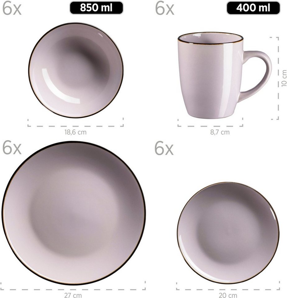 MÄSER Kombiservice Geschirr-Set, Service Metallic Rim (24-tlg), 6 Personen, Steinzeug, messingfarben schimernden Umrandung, 24 Teile, für 6 Personen – Bild 2 von 2