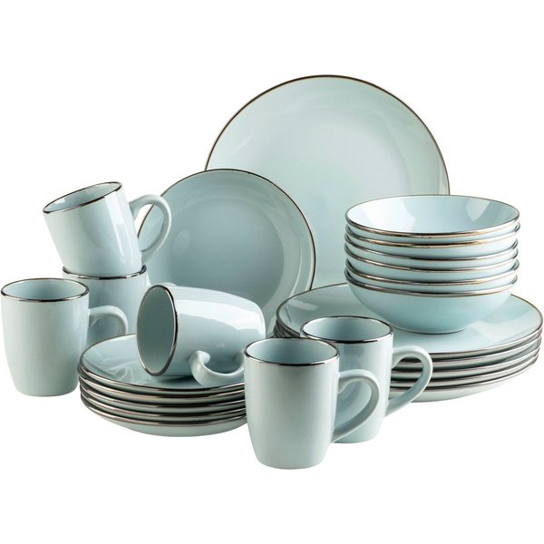 MÄSER Kombiservice Geschirr-Set, Service Metallic Rim (24-tlg), 6 Personen, Steinzeug, messingfarben schimernden Umrandung, 24 Teile, für 6 Personen