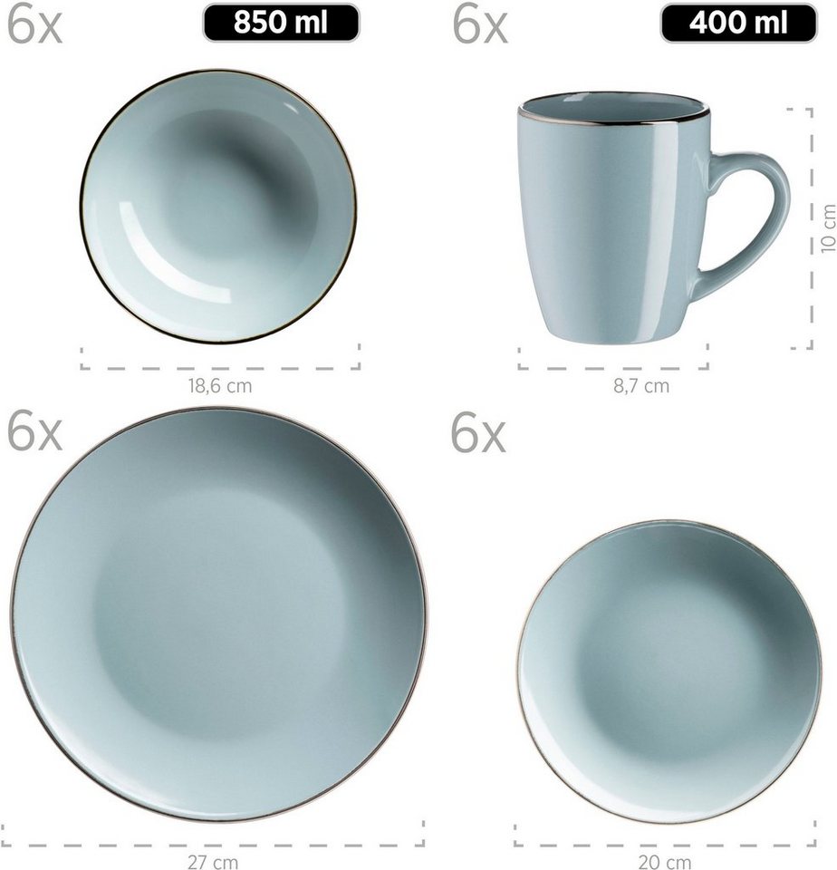 MÄSER Kombiservice Geschirr-Set, Service Metallic Rim (24-tlg), 6 Personen, Steinzeug, messingfarben schimernden Umrandung, 24 Teile, für 6 Personen – Bild 2 von 2