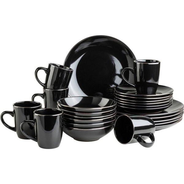 MÄSER Kombiservice Geschirr-Set, Service Metallic Rim (24-tlg), 6 Personen, Steinzeug, messingfarben schimernden Umrandung, 24 Teile, für 6 Personen