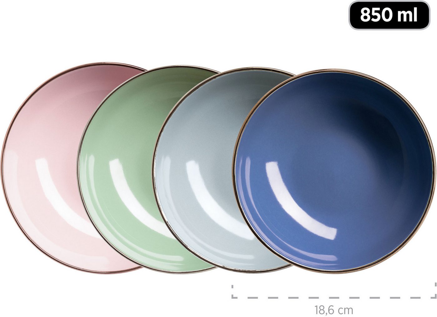 MÄSER Kombiservice METALLIC RIM, Geschirr-Set, Steinzeug (16-tlg), 4 Personen, Steinzeug – Bild 4 von 5