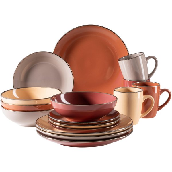 MÄSER Kombiservice METALLIC RIM, Geschirr-Set, Steinzeug (16-tlg), 4 Personen, Steinzeug
