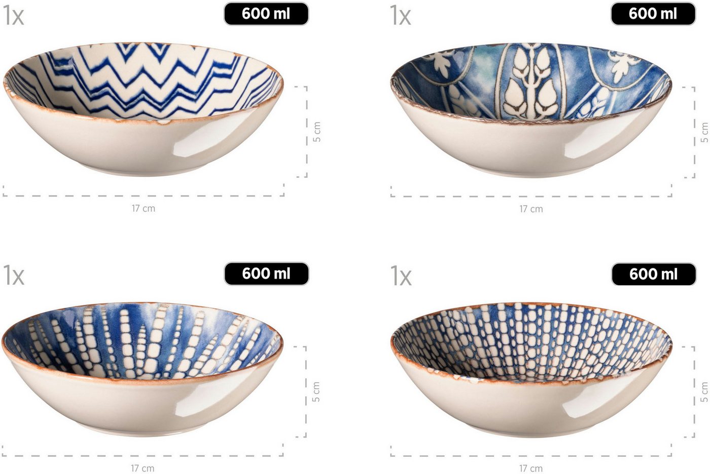 MÄSER Salatschüssel IBERICO BLUE, Salatschüssel-Set, Steinzeug, Steinzeug, (5-tlg) – Bild 5 von 5