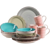 MÄSER Serie Lumaca, Kombiservice 16-tlg, Keramik Geschirr-Set (Laguna, Rauchblau, Koralle)