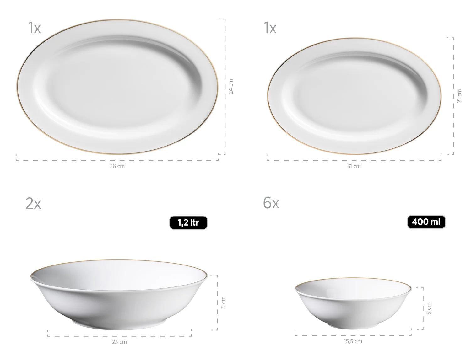 MÄSER Serie Professional Dining, Zubehör Set aus Müslischalen, Eierbechern, Schüsseln, Zuckerdose, Milchkännchen, Dipschälchen und Servierplatten, 24-teilig, We – Bild 2 von 4