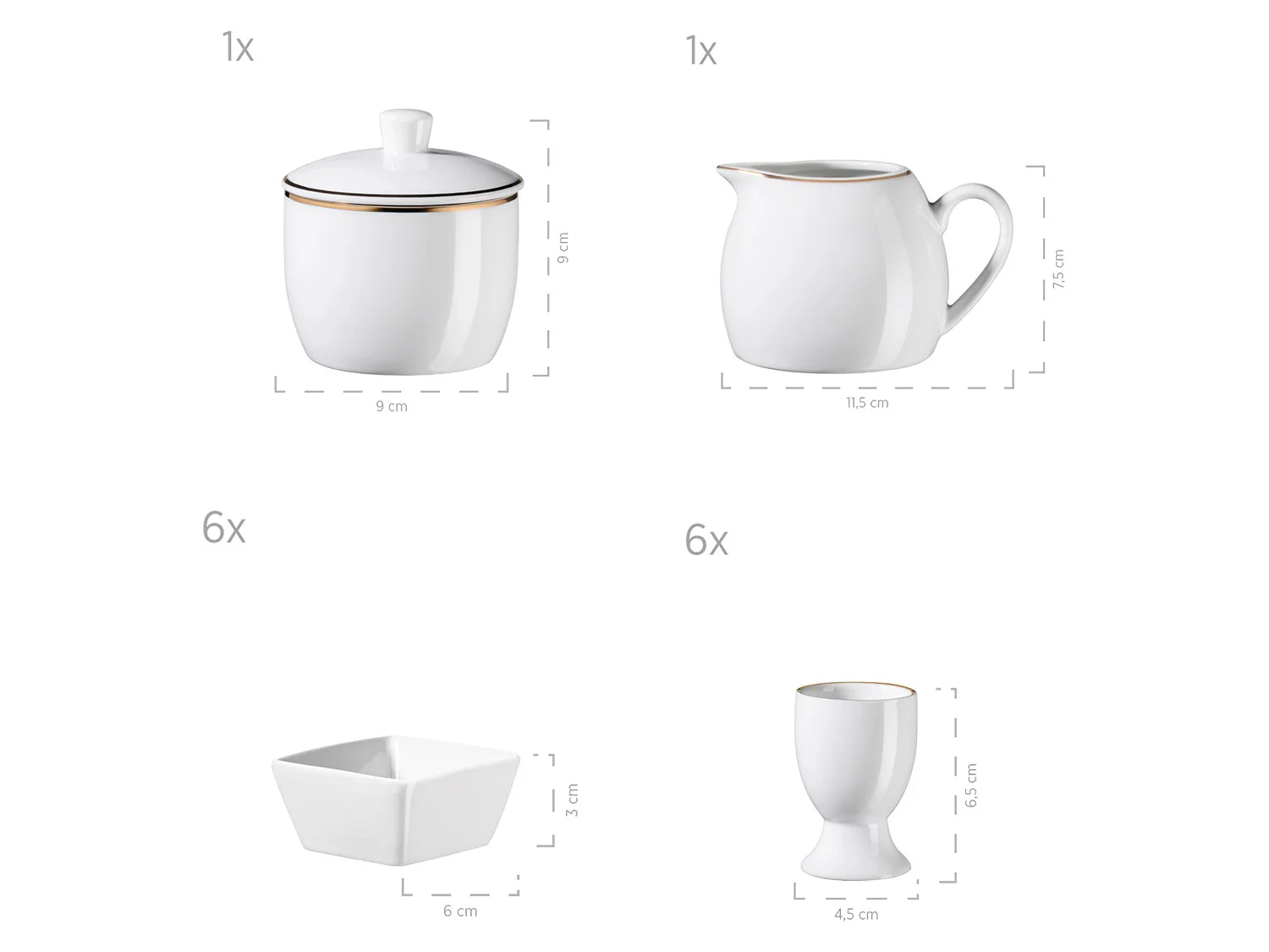 MÄSER Serie Professional Dining, Zubehör Set aus Müslischalen, Eierbechern, Schüsseln, Zuckerdose, Milchkännchen, Dipschälchen und Servierplatten, 24-teilig, We – Bild 3 von 4