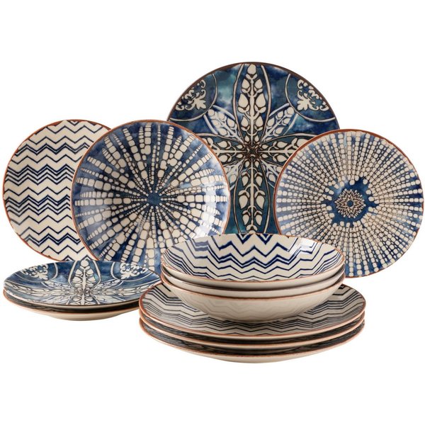 MÄSER Tafelservice IBERICO BLUE, Geschirr-Set, Steinzeug (12-tlg), 4 Personen, Steinzeug, Teller Set