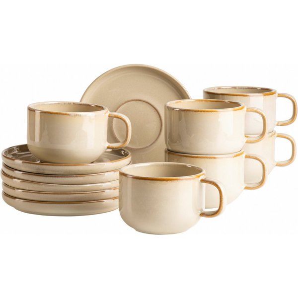 MÄSER Tasse Kaffeetassen-Set Cordelia, aus Steinzeug, 12-tlg., Steinzeug, 12er Set, bestehend aus 6 Tassen und 6 Untertassen
