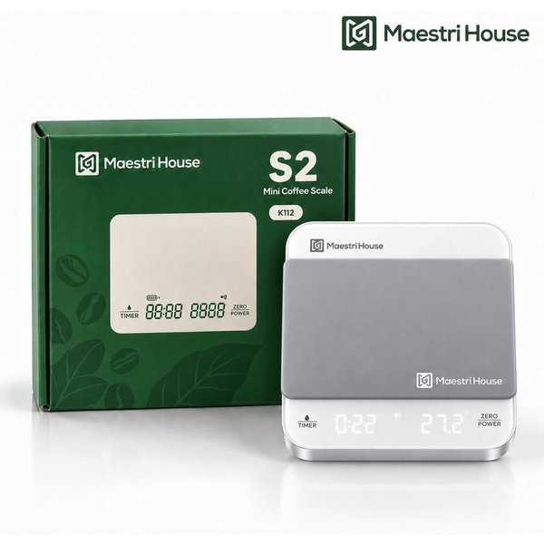 Maestri House Küchenwaage K112 Espressowaage mit Auto-Timer, 0,1 g / 2 kg, (1-tlg., Glasoberfläche für Espresso und Pour Over), Touch-Bedienung, USB-C, Tara, St