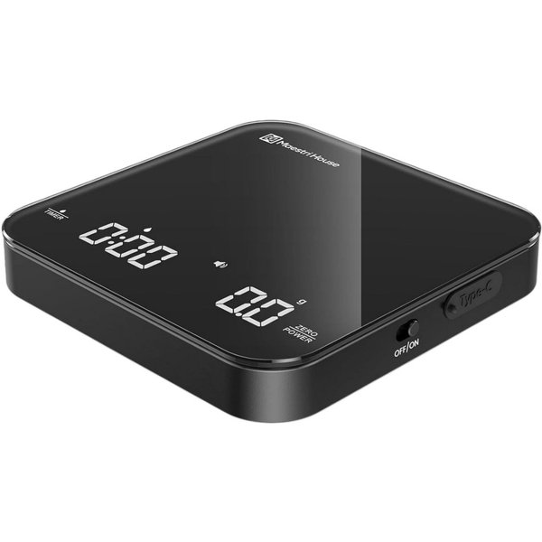 Maestri House Küchenwaage K112 Espressowaage mit Auto-Timer, 0,1 g / 2 kg, (1-tlg., Glasoberfläche für Espresso und Pour Over), Touch-Bedienung, USB-C, Tara, St