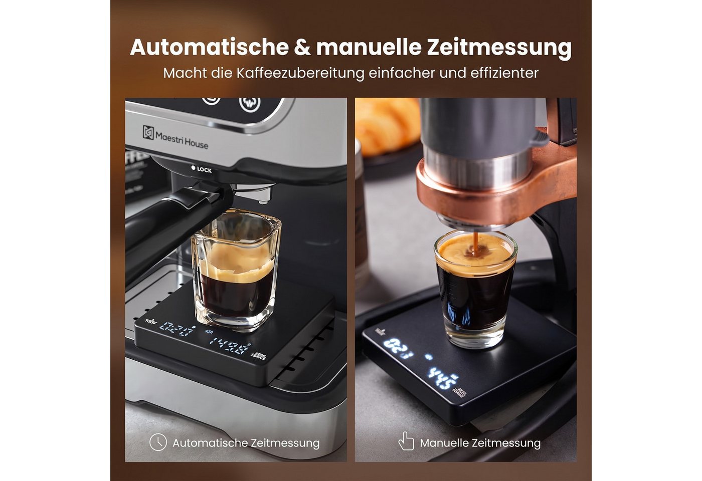 Maestri House Küchenwaage KC200 Mini Kaffeewaage mit Timer, 0,1 g / 2 kg, (1-tlg., für Siebträger und kleine Abtropfschalen), Auto-Timer, USB-C, 800 mAh, Tara,  – Bild 3 von 5