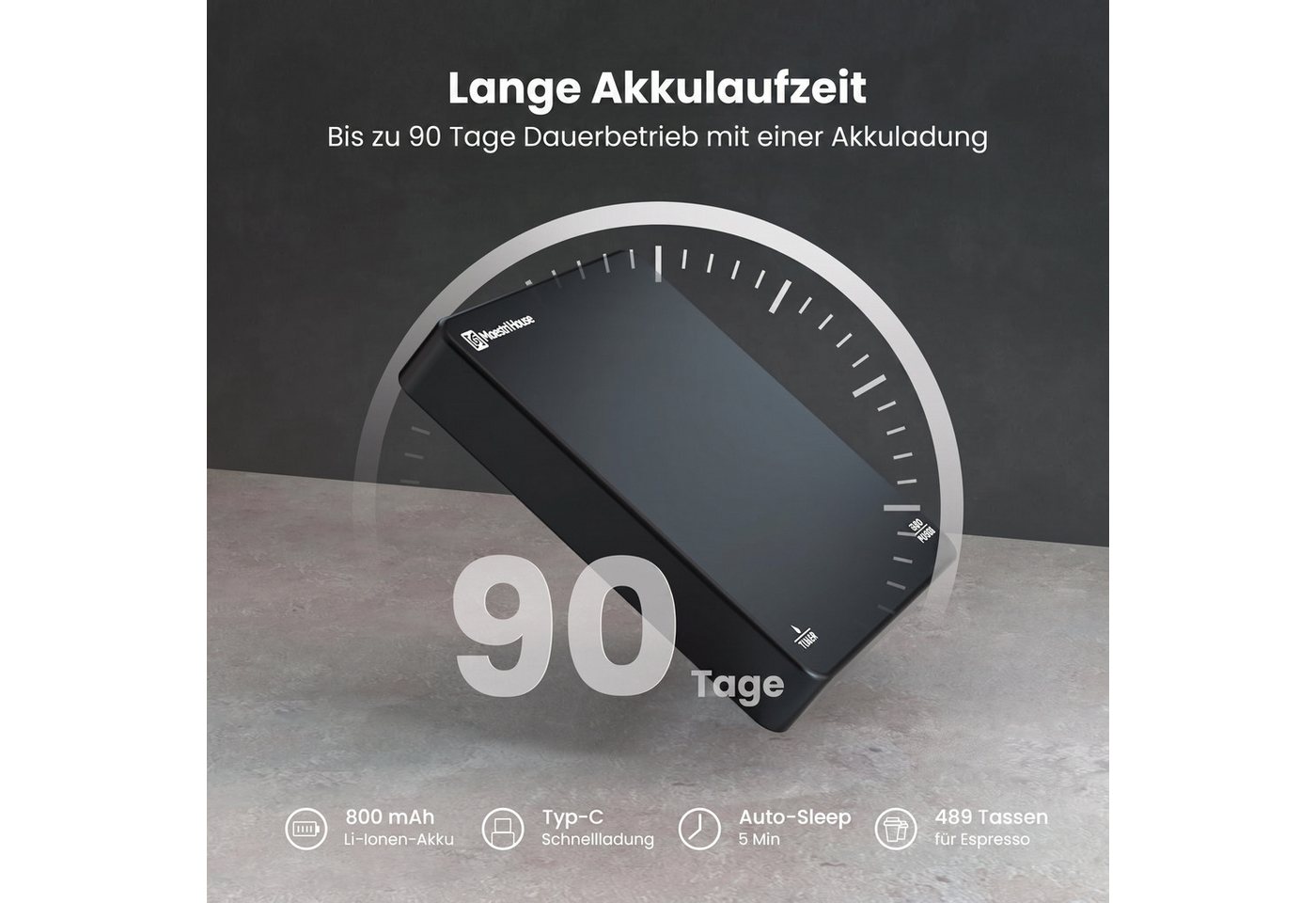 Maestri House Küchenwaage KC200 Mini Kaffeewaage mit Timer, 0,1 g / 2 kg, (1-tlg., für Siebträger und kleine Abtropfschalen), Auto-Timer, USB-C, 800 mAh, Tara,  – Bild 5 von 5